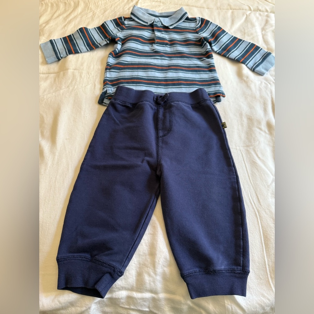 Little Me Blue Sweatpants with stripe full sleeve Tshirt